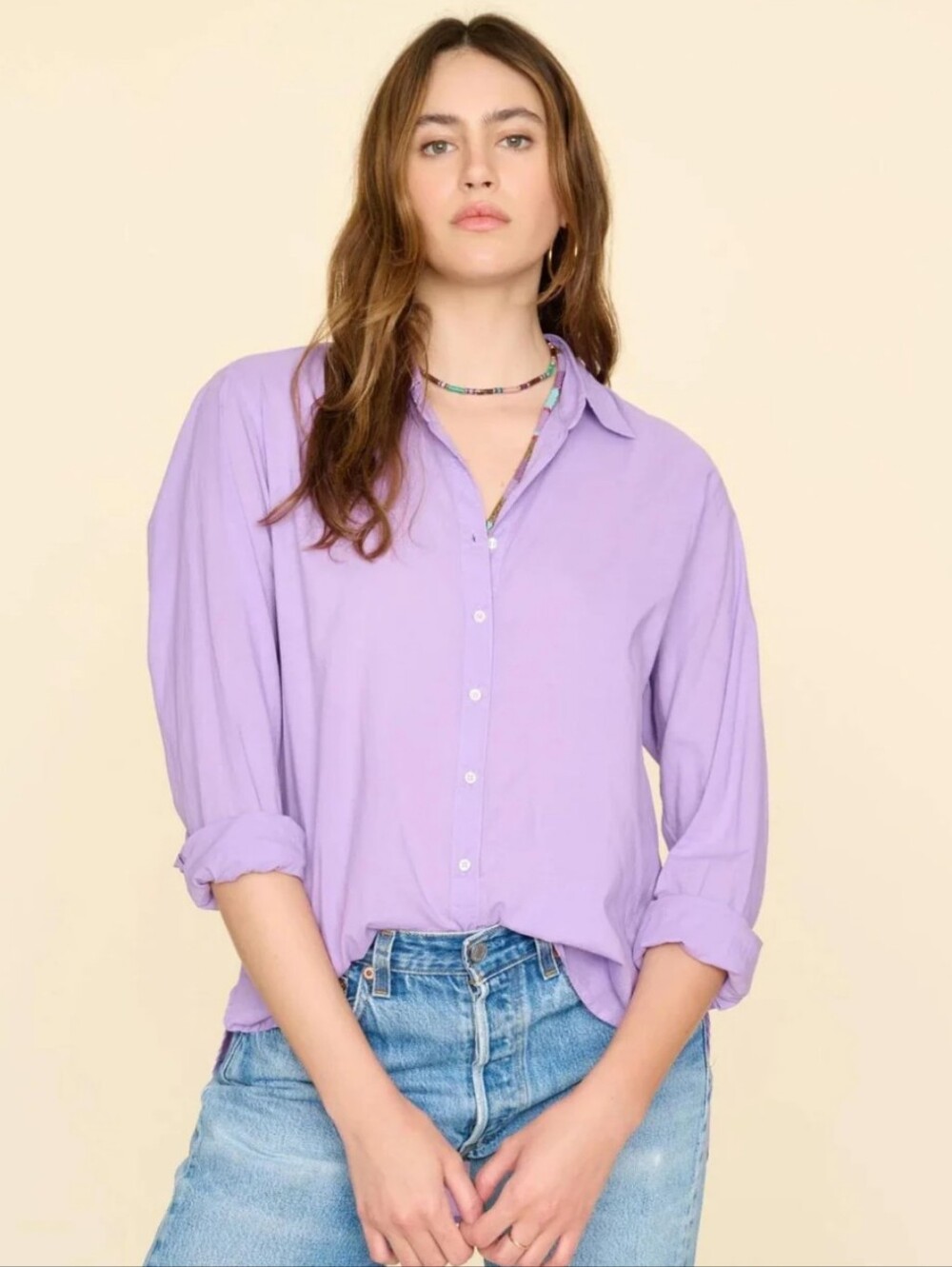 Xirena Beau Light Purple Wisteria Oversized Button-down Shirt Small